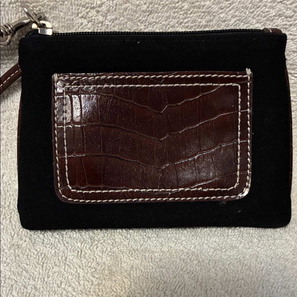 Liz Claiborne Black Suede Wristlet with Brown Croc Accent - Picture 2 of 14